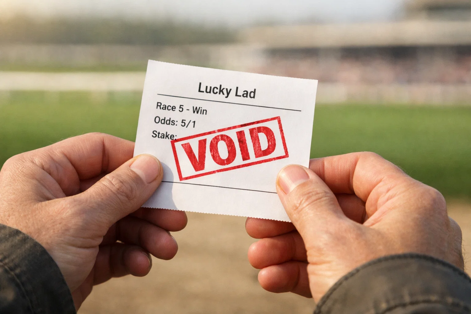 Betting slip for horse racing showing stake returned after non-runner withdrawal